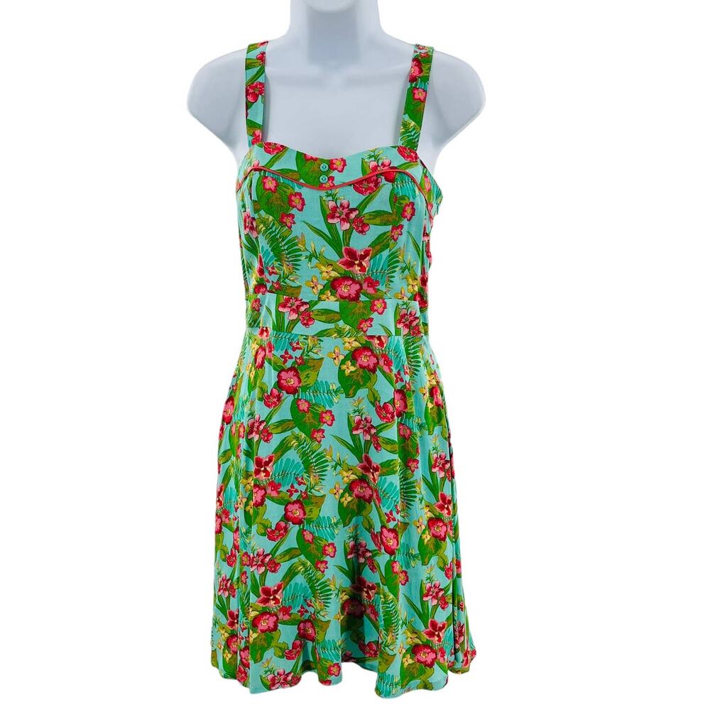 Matilda Jane Teal Floral Fit & Flare Tropical Sundress Women Sz 2